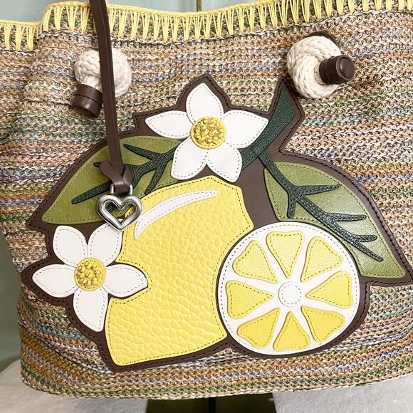 Brighton Bella LIMONE Tote Handbag Purse Woven Leather Lemon - Picture 9 of 12